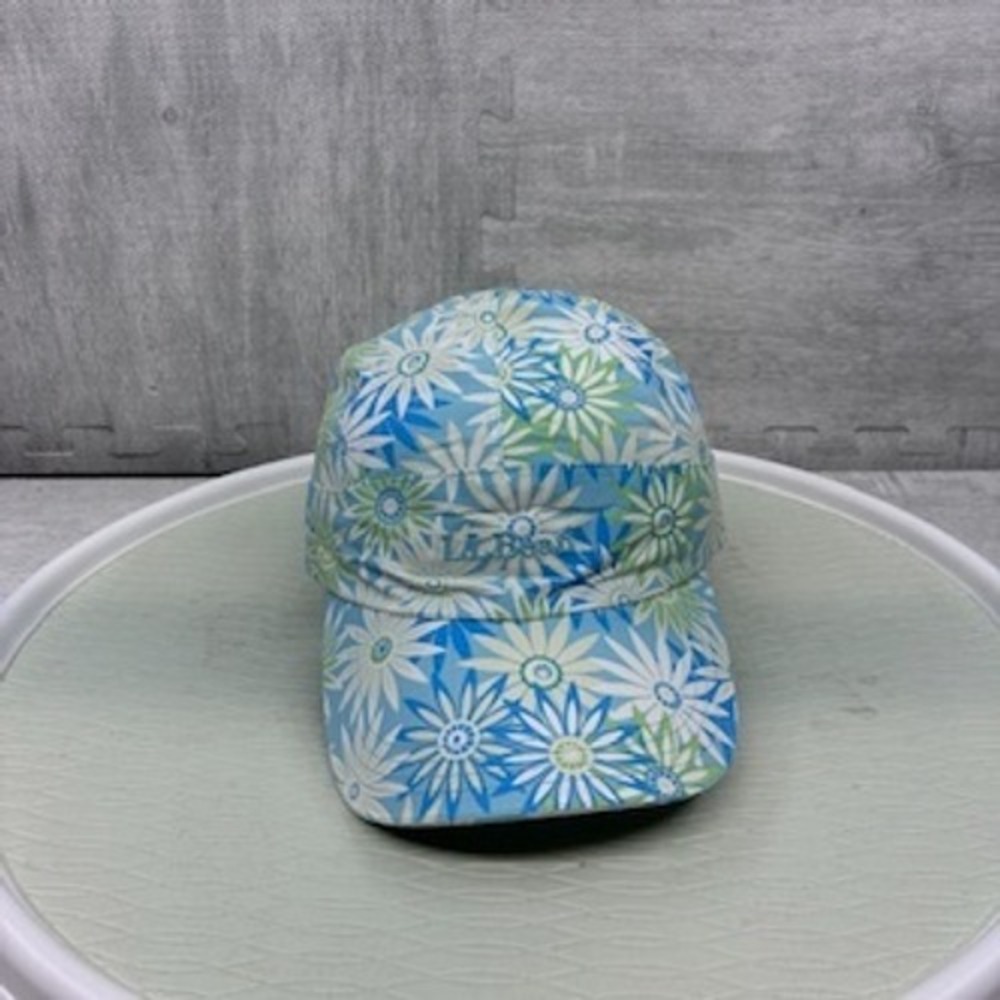 LL Bean Floral Hat Cap Women's 5 Panel Ripstop Nylon Blue Daisy Snap